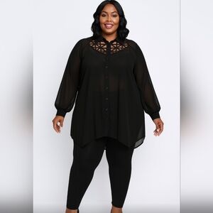 NWT City Chic Black Sheer Cross Hatch top Sz S (16)